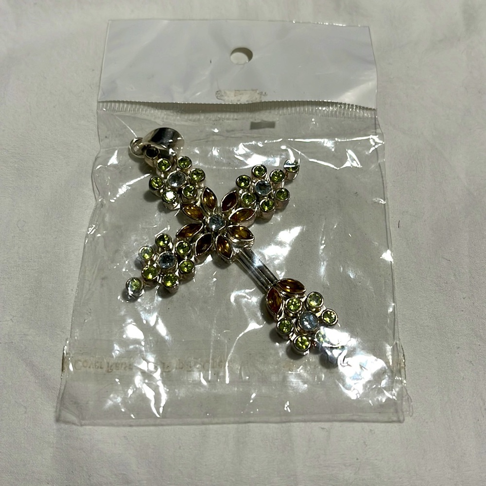 Silver Cross Yellow and White Necklace Accessory For Women